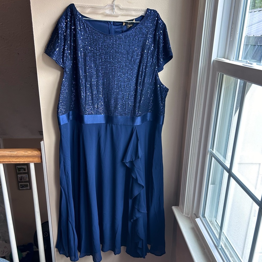 Navy Sequin Tea Length Dress